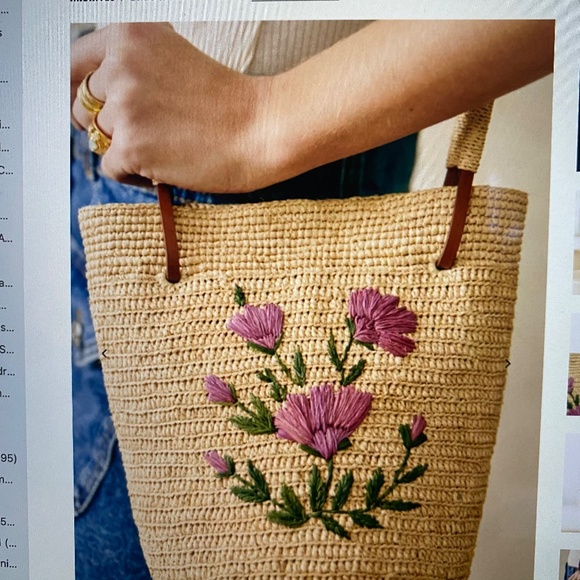 Sezane JOSIE Raffia Bag  "Peonies" NWOT - Picture 10 of 10